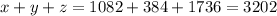 x+y+z=1082+384+1736=3202