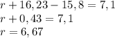 r+16,23-15,8=7,1\\&#10;r+0,43=7,1\\&#10;r=6,67