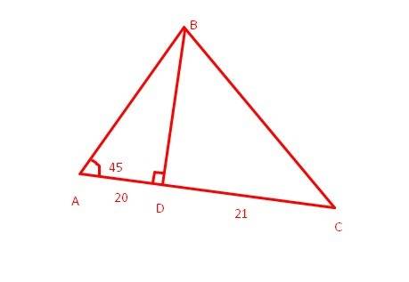 Вычислите боковые стороны треугольника abc если угол а равен 45 градусов а высота bd проведённая к с