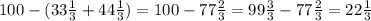 100-(33\frac{1}{3}+44\frac{1}{3})=100-77\frac{2}{3}=99\frac{3}{3}-77\frac{2}{3}=22\frac{1}{3}