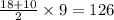 \frac{18 + 10}{2} \times 9 = 126