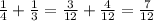 \frac{1}{4}+\frac{1}{3}=\frac{3}{12}+\frac{4}{12}=\frac{7}{12}