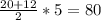 \frac{20+12}{2} *5=80