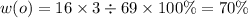 w(o) = 16 \times 3 \div 69 \times 100\% = 70\%