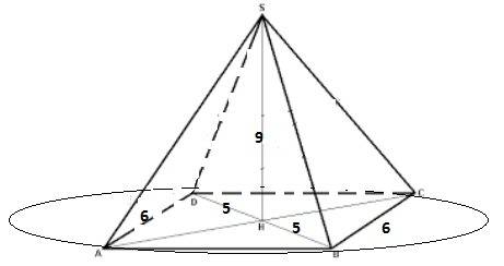 Восновании пирамиды дежит прямоугольник со сторонами 6 см.основанием высоты пирамиды-центр описаной