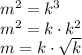 m^2=k^3\\m^2=k\cdot k^2\\m=k\cdot\sqrt{k}