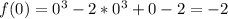 f(0) = 0^3-2*0^3+0-2 = -2