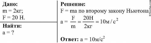 Какое ускорение будет сообщать камню массой 2 кг сила , равная 20h