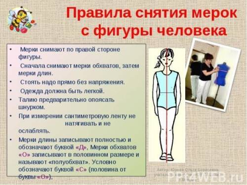 Перечислите правила, для тех с кого снимают мерки