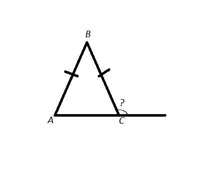 Втреугольнике abc ab=bc, угол b=110 градусам. найти величину внешнего угла при вершине с.