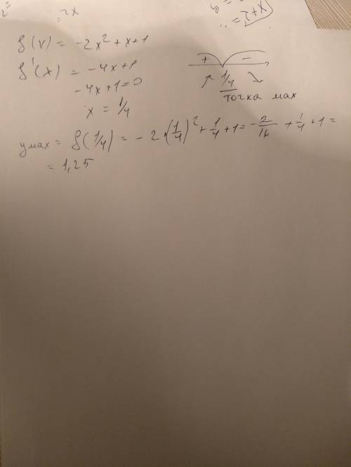 Найти наибольшее значение функции f(x) =-2^2+x +1 [0; -2]