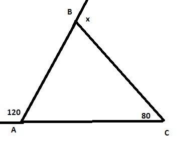 Утреугольника авс внешний угол при вершине а равен 120°, внутренний угол при вершине с равен 80 °.на