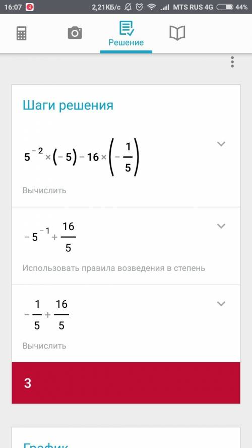 Найдите значение выражения 5^-2 (-5) - 16 × ( - одна пятая)