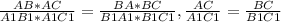 \frac{AB*AC}{A1B1*A1C1} = \frac{BA*BC}{B1A1*B1C1}, \frac{AC}{A1C1} = \frac{BC}{B1C1}