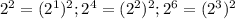 2^2=(2^1)^2; 2^4=(2^2)^2; 2^6=(2^3)^2