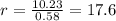 r = \frac{10.23В}{0.58А} = 17.6