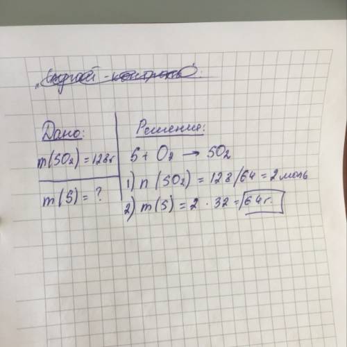 Скольго грамм серы реагирует с кислородом если образуется 128г so2