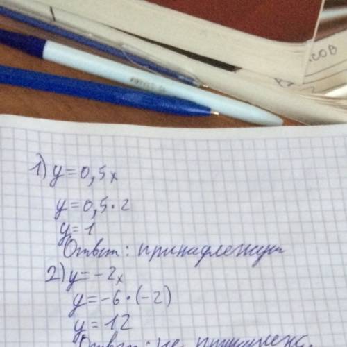 40 ! принадлежит ли точка графику функции: 1) y = 0,5x d (2; 1) 2) y = -2x a (-6; 3) 3) y = -3,5x c