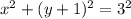 x^2+(y+1)^2=3^2