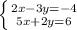 \left \{ {{2x-3y=-4} \atop {5x+2y=6}} \right.