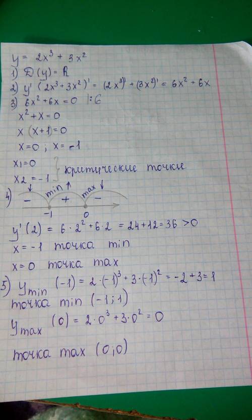 У=2х^3+3х^2 схема исследования функции.