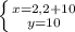 \left \{ {{x=2,2+10} \atop {y=10}} \right.