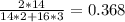 \frac{2*14}{14*2+16*3} = 0.368