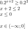 0.2^{x+2} \geq 0.2^2 \\ x+2 \leq 2 \\ x \leq 0 \\\\ x\in(-\infty;0]