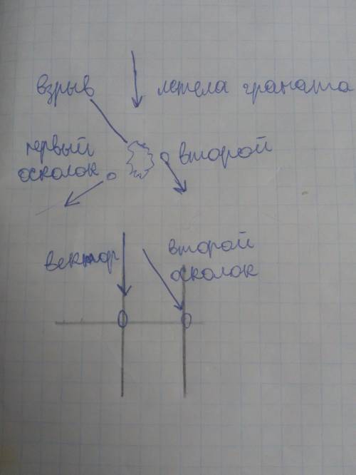 Граната, летевшая со скоростью20 m/c, разорвалась на два осколка.первый осколок получил скорость30m/