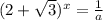 (2 + \sqrt{3})^{x} = \frac{1}{a}