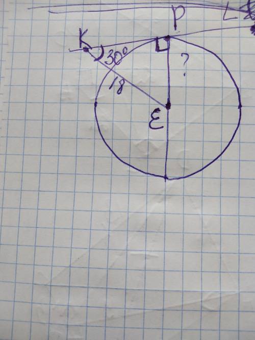 Kp-касательная (р-точка касания) к окружности с центром е, угол рке=30°. точка к удалена от центра о