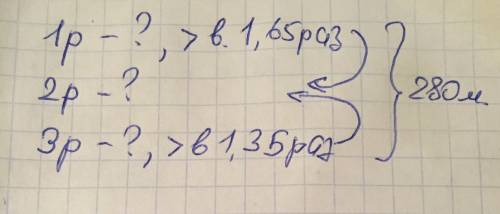 Втрёх рулонах было 280м ткани. сколько ткани было в каждом рулоне отдельно, если в первом рулоне был