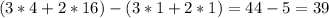 (3*4+2*16)-(3*1+2*1)= 44-5=39