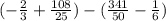 ( - \frac{2}{3} + \frac{108}{25} ) - ( \frac{341}{50} - \frac{1}{6} )