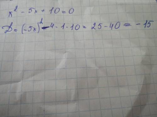 Докажите, что уравнение x^2-5x+10=0 не имеет корней