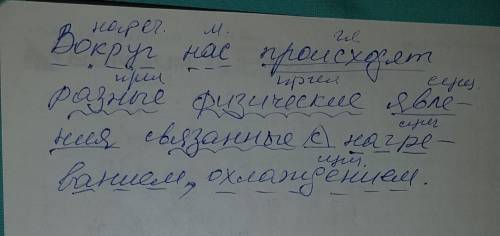 Разобрать предложение: вокруг нас происходят разные явления связанные с нагреванием,охлаждением