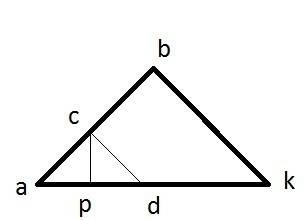 Две прямоугольный треугольник авк с прямым углом в.точки с и d лежат на сторонах ав и ак соответстве