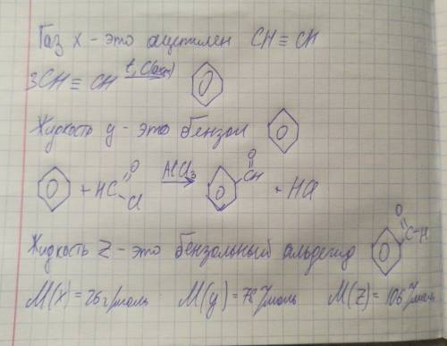 Газ x при действии активированного угля и нагревании до 600oc превращается в жидкость y со специфиче