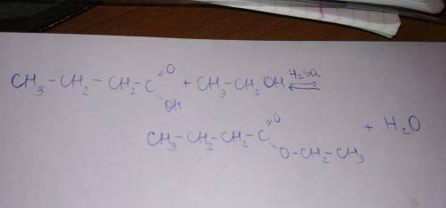 Реакция получения этилового эфира масляной кислоты ( формула структурная)