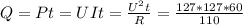 Q=Pt=UIt= \frac{U^{2}t }{R} = \frac{127 * 127 * 60}{110}