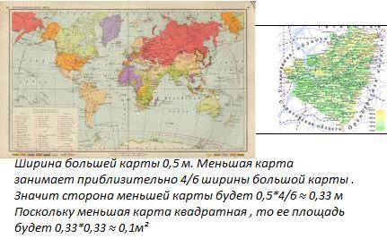 На рисунке изображены две карты длина большей составляет 0.8 м,а ее ширина 0,5 м.определите примерну