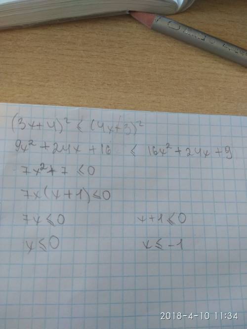 Решите! (3x+4)^2< =(4x+3)^2 30 !