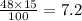 \frac{48 \times 15 }{100} = 7.2