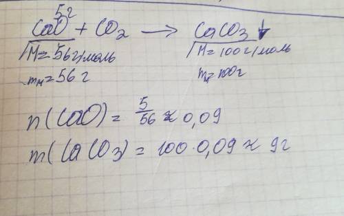 При взаимодействии 5г оксида кальция с оксидом углерода (iv) была получена соль. какова масса получе