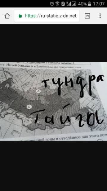 Рассмотри карту россии. на ней буквами отмечены две природные зоны. определить что это за зоны.