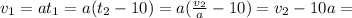 v_{1}=at_{1}=a(t_{2}-10)=a( \frac{v_{2}}{a} -10)=v_{2}-10a=