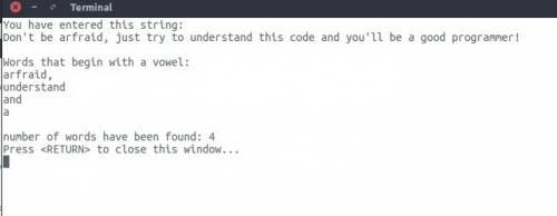 Задана строка. напечатать слова строки, которые начинаются с гласной буквы и указать их количество.