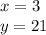 x = 3 \\ y = 21