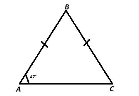 На рис.1. ab=bc, угол a=47 градусов. найдите угол b и угол c.