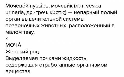 Дайте определение терминам моча, мочеточники, мочевой пузырь из биологии 7 класса. , . я посмо